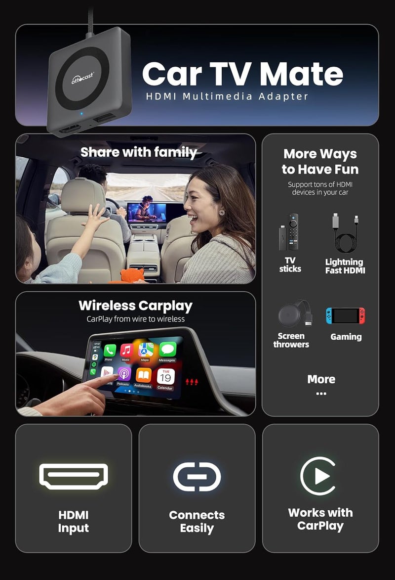 OTTOCAST Car TV Mate Pro & Wireless Carplay Adapter 2-in-1 - Plug & Play, Fast, No Latency - Image 2