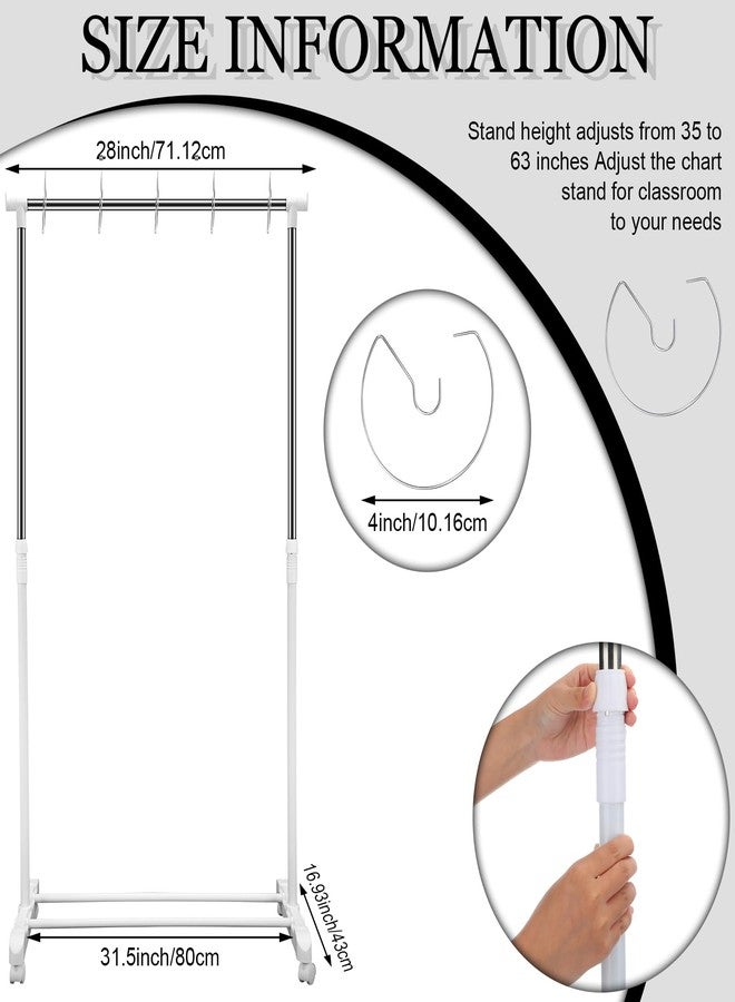 Fuyoooo Adjustable Pocket Chart Stand Stainless Steel Expandable Chart Stand with Casters Rolling Anchor Holder with 5 Rings for Classroom Home Educational Tools, Adjustable to 63 Inch(White) - Image 2