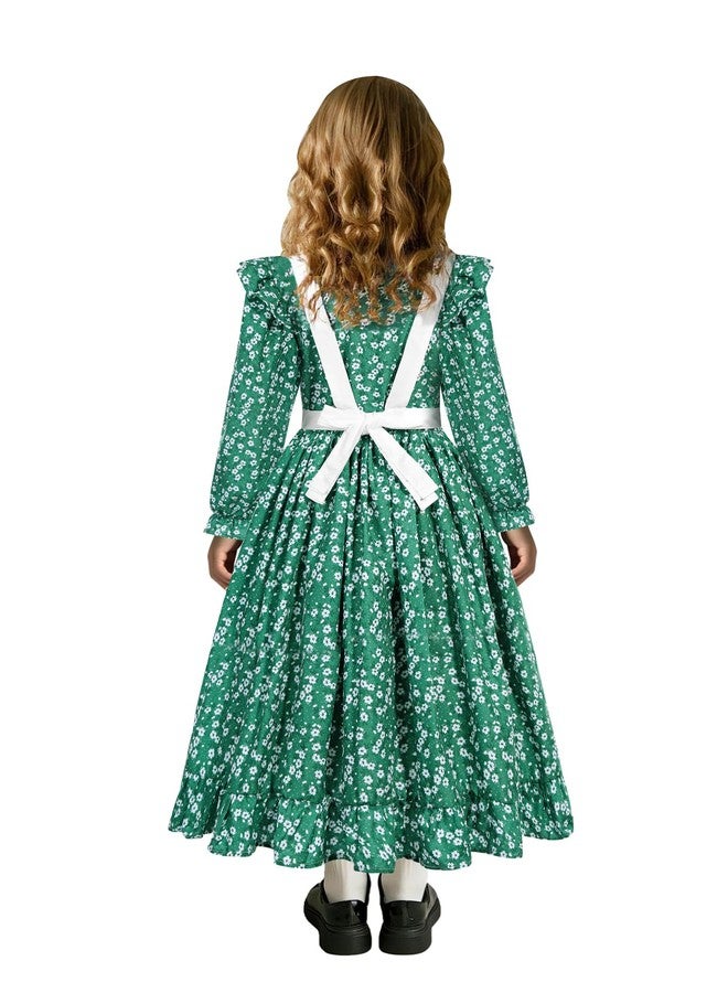 Cuteshower Colonial Costume Girl Prairie Dress Pioneer Girl Costume with Hat (Green, 10-12 Years) - Image 3