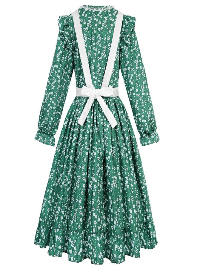 Cuteshower Colonial Costume Girl Prairie Dress Pioneer Girl Costume with Hat (Green, 10-12 Years) - Image 5