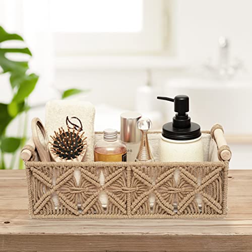 HOSROOME Macrame Storage Basket Boho Decor Baskets for Organizing Woven Decorative Basket for Countertop Toilet Paper Basket for Toilet Tank Top Shelf Basket with Handle for Bathroom Decor Nursery (Set of 2) - Image 2
