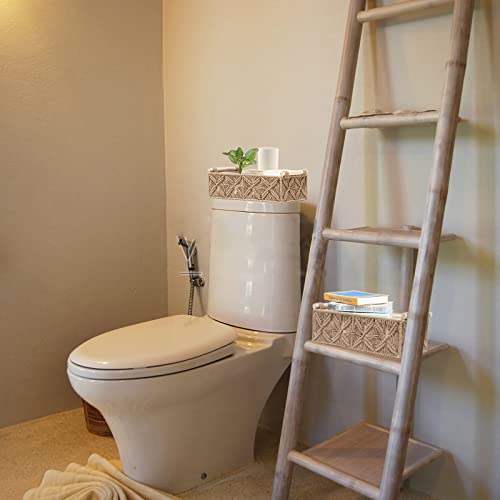 HOSROOME Macrame Storage Basket Boho Decor Baskets for Organizing Woven Decorative Basket for Countertop Toilet Paper Basket for Toilet Tank Top Shelf Basket with Handle for Bathroom Decor Nursery (Set of 2) - Image 4