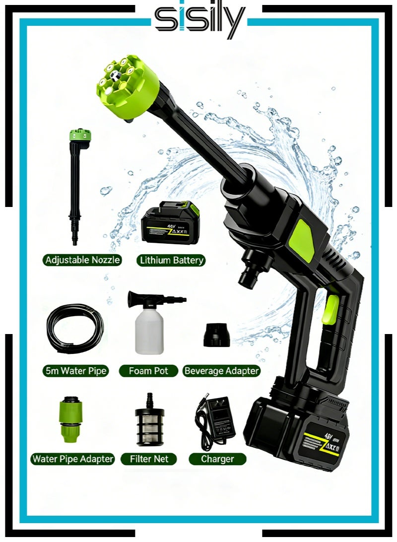 Sisily High Pressure Car Washer Gun - 48V Portable Design, Equipped with Rechargeable Battery, Quick Connector, Self-priming Filter, Foam Pot and Hose, Home Electric Car Washer - Image 1