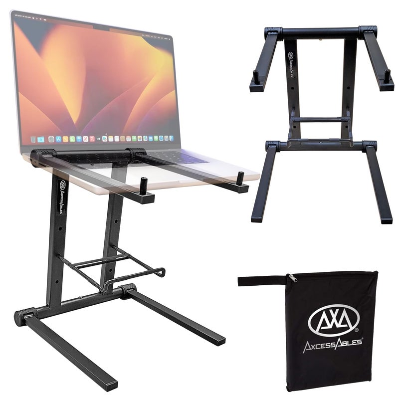 AXA AXCESSABLES DJ Laptop Stand with Travel Bag Portable Foldable Aluminum Laptop Stand for Laptops up to 15 inches and 20lbs No Assembly Required Includes Carrying Bag