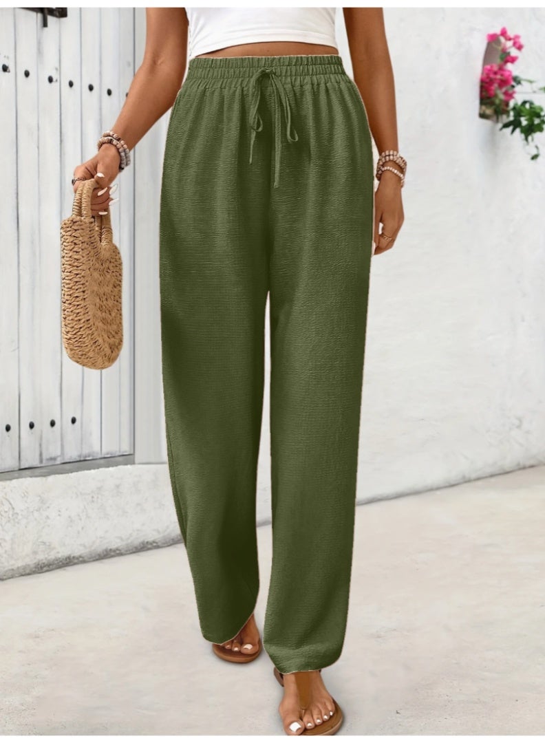 Straight-Leg Loose Casual Pants with a Solid Color and Elastic Waistband Fit Medium to XL - Image 3