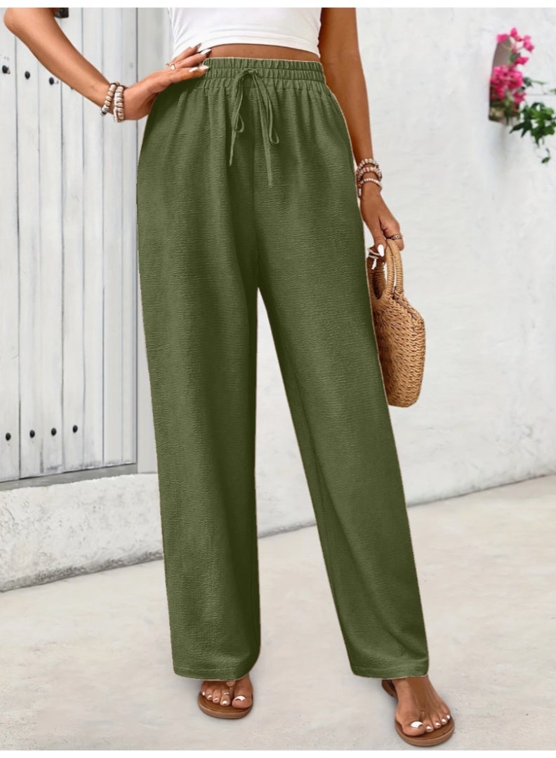 Straight-Leg Loose Casual Pants with a Solid Color and Elastic Waistband Fit Medium to XL - Image 1