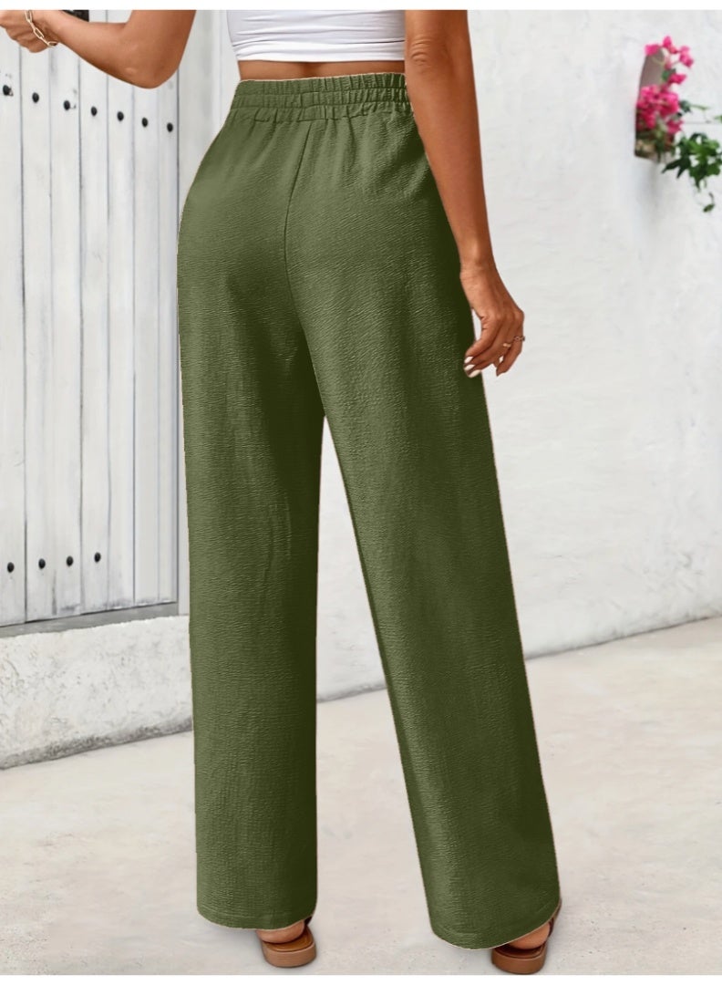 Straight-Leg Loose Casual Pants with a Solid Color and Elastic Waistband Fit Medium to XL - Image 2