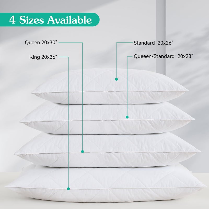 Three Geese White Goose Feather Cotton Pillows Queen Size Set of 1- Soft 600 Thread Count 100% Cotton, Medium Firm,Soft Support Surround Fill Cotton (Queen Size:Pack of 1) - Image 4