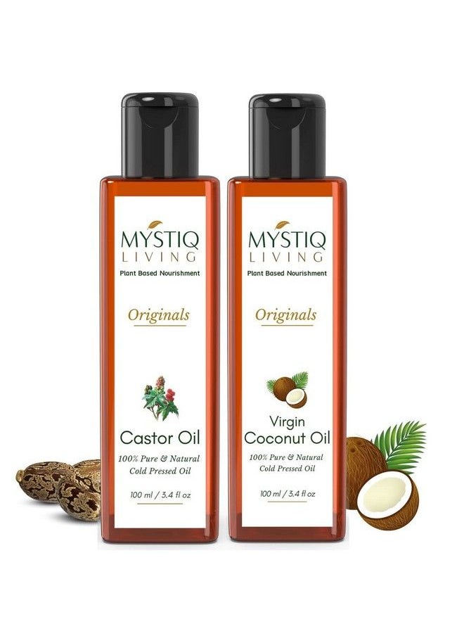 MYSTIQ LIVING Originals Combo Virgin Coconut Oil & Castor Oil; For Hair & Skin ; Cold Pressed Castor & Coconut Combo200 Ml (Pack Of 2) 100 Ml Each  - Image 2