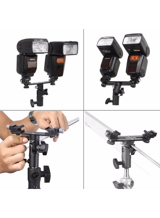 EXMAX E2 Adjustable Double Flash Bracket Dual Hot Shoe Speedlight Stand Umbrella Holder Light Stand Bracket Mount 1/4" to 3/8'' for Studio Video DSLR Camera  - Image 5