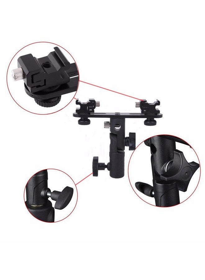 EXMAX E2 Adjustable Double Flash Bracket Dual Hot Shoe Speedlight Stand Umbrella Holder Light Stand Bracket Mount 1/4" to 3/8'' for Studio Video DSLR Camera  - Image 4