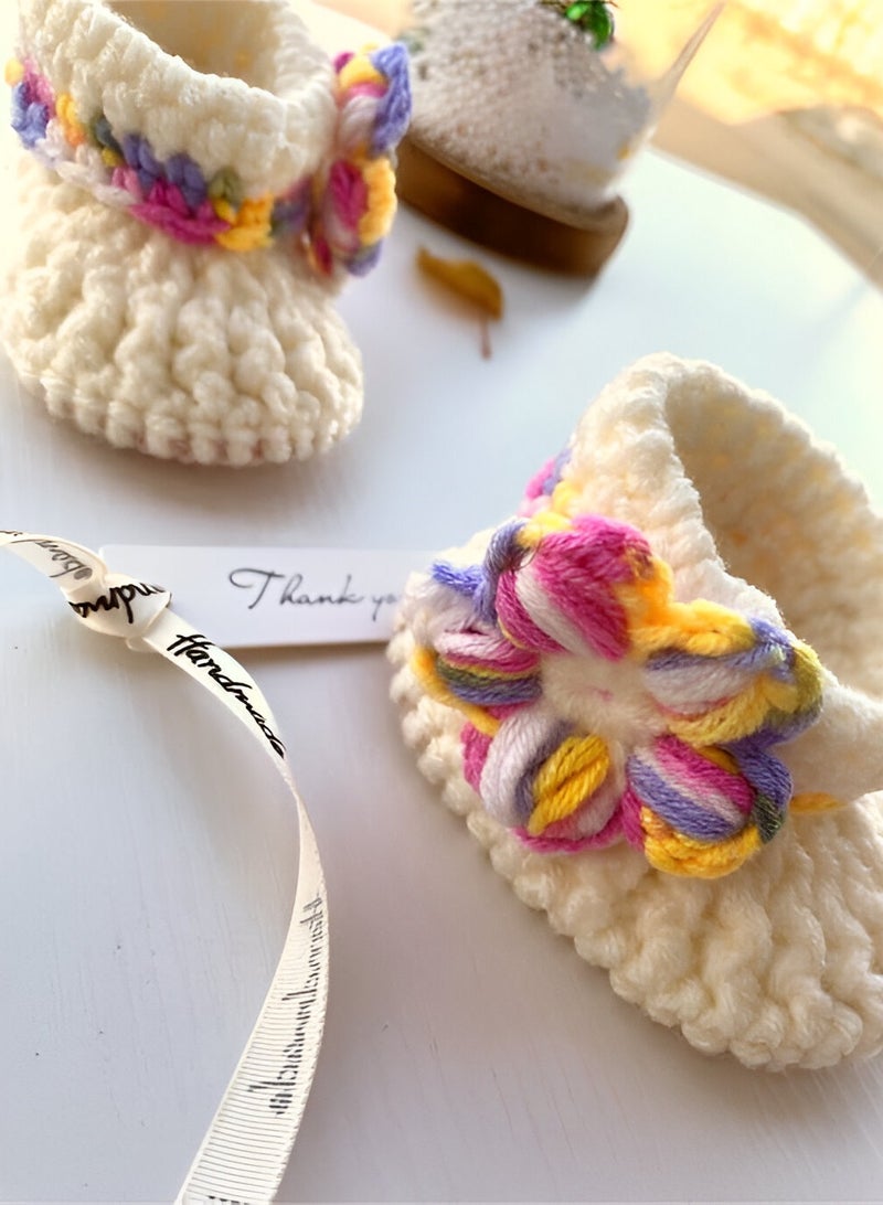 Braidise Creations Multicoulour Puff Flower baby booties for newborn - Image 3