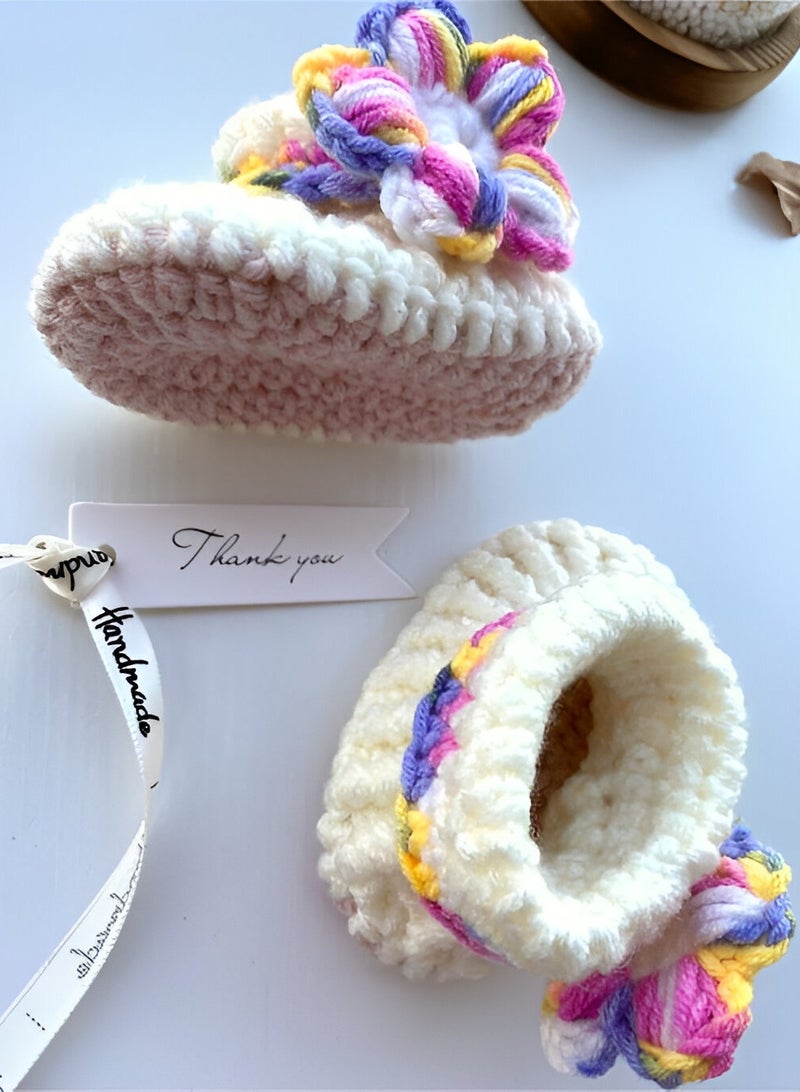 Braidise Creations Multicoulour Puff Flower baby booties for newborn - Image 1