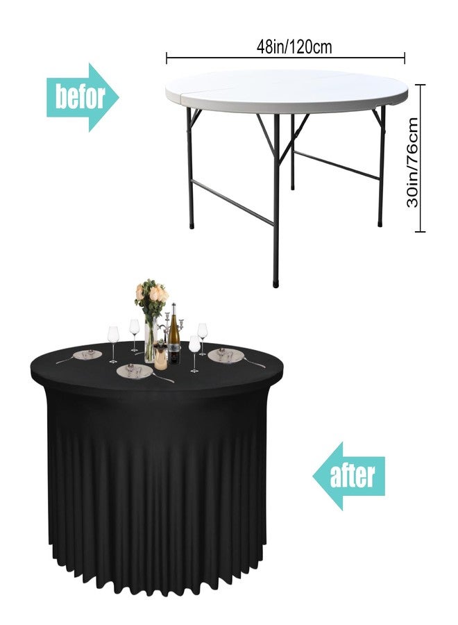 Yoquare 2 Pack 48" Diameter x 30" Height Black Table Skirt | Fits 4FT Round Tables |Polyester Spandex Round Table Cloths with Skirt|Stain 、Wrinkle Resistant、 for Wedding,Party,Dining,Banquet - Image 3