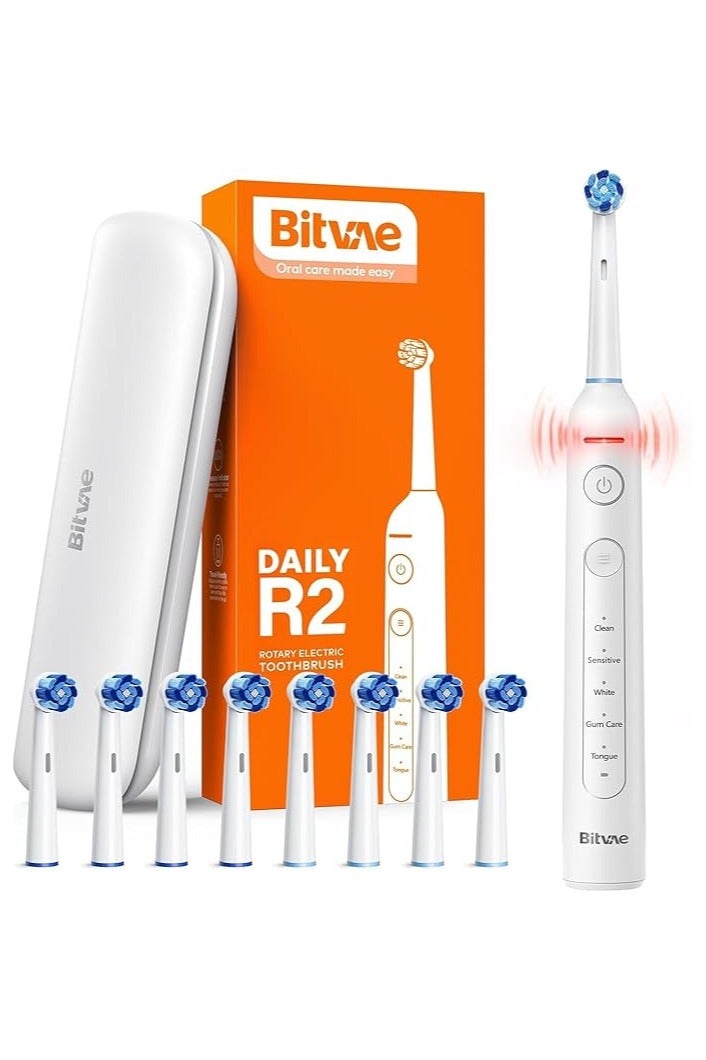بيتفي R2 Rotating Electric Toothbrush, 5 Modes (Clean, Sensitive, White, Tongue & Gum Care), 8 Replacement Heads, Cleans 4X More Plaque, 30-Days Battery Life, White | R2 - Image 1