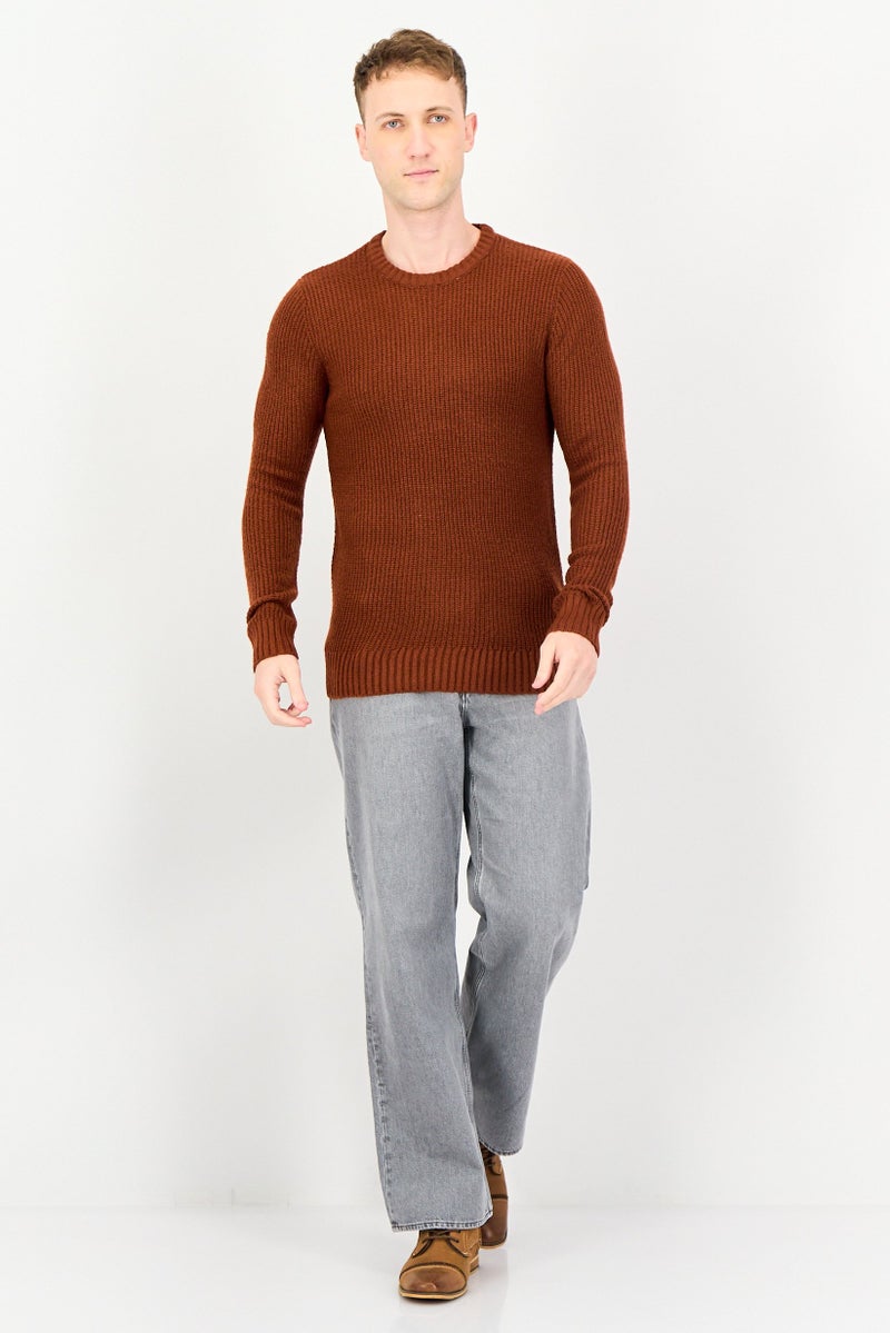 Sorbino Men Crew Neck Knitted Long Sleeve Sweater, Brown - Image 4