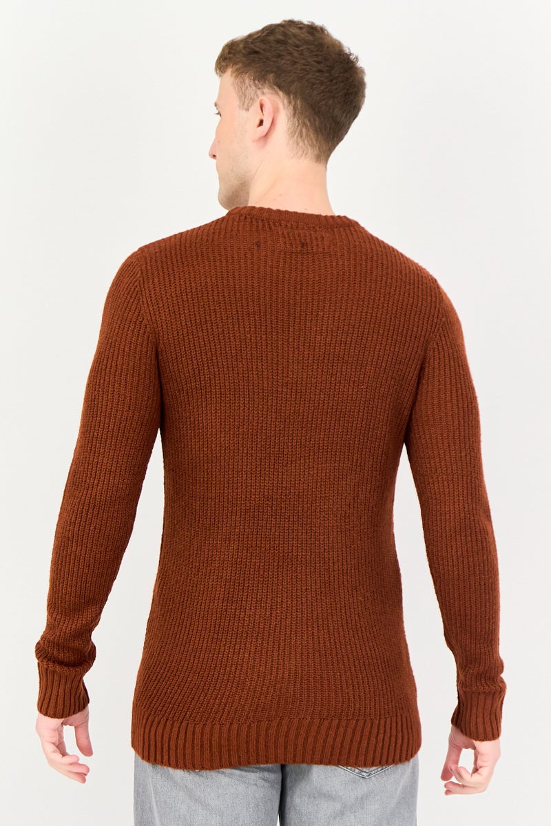 Sorbino Men Crew Neck Knitted Long Sleeve Sweater, Brown - Image 3