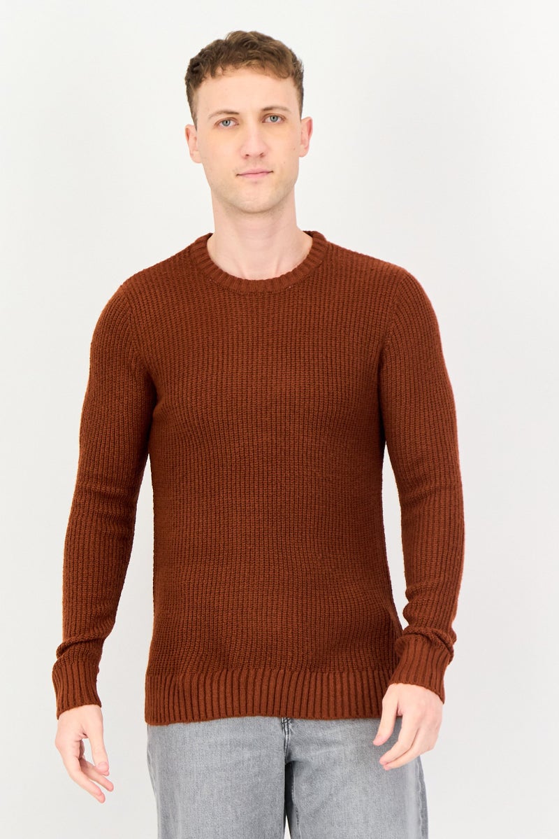 Sorbino Men Crew Neck Knitted Long Sleeve Sweater, Brown - Image 1