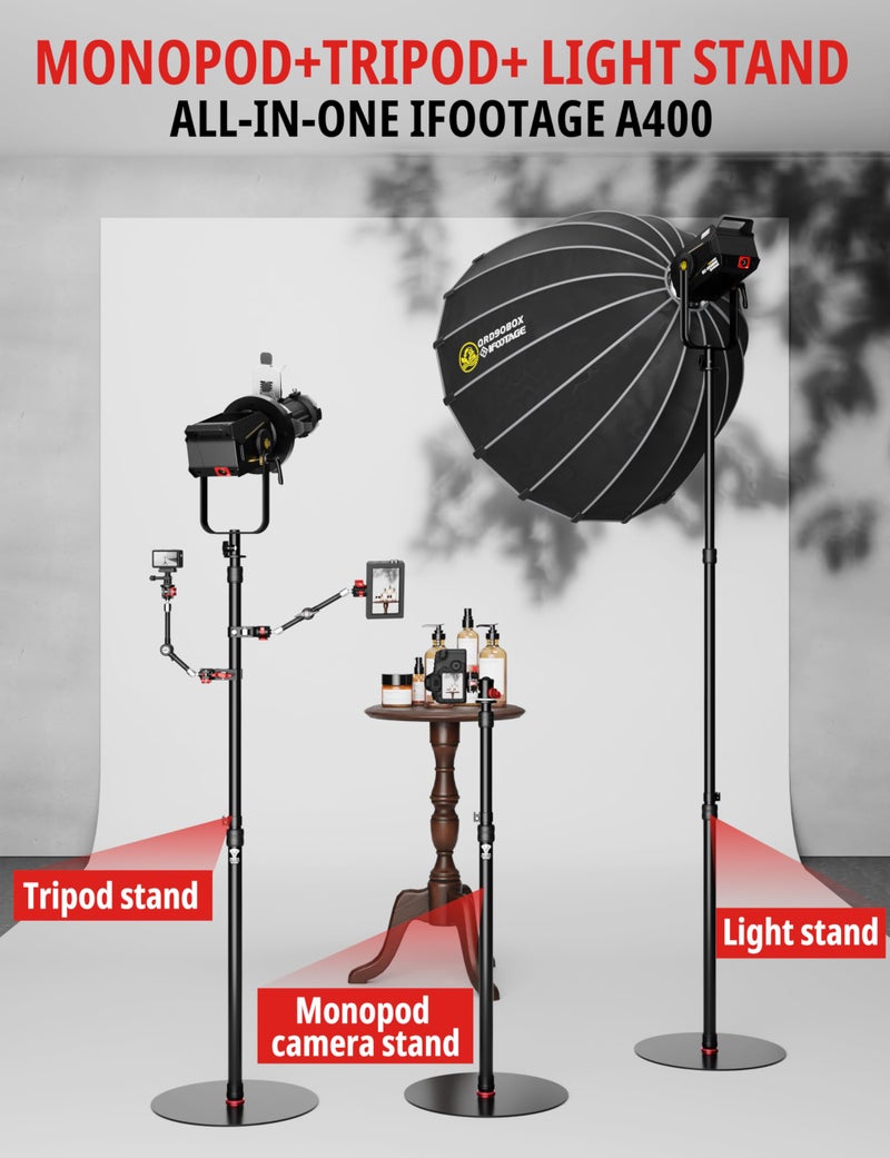 Ifootage حامل إضاءة دائري IFOOTAGE RB-A400، 79" حامل ثلاثي القوائم للكاميرات، الأضواء، كاميرات الويب، البث المباشر، الفلوجينغ، سعة 22 رطل - Image 2