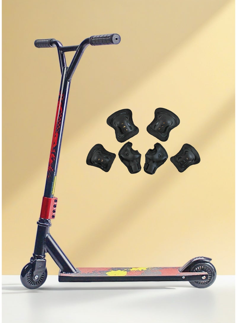 إيزي فيتشور سكوتر حركات بهلوانية احترافي خفيف الوزن من إيزي فيوتشر - عجلتان، عجلات ألومنيوم 110 مم، سطح شريط قبضة، مقبض عريض على شكل حرف T، فرامل فولاذية، سكوتر حركات بهلوانية 360 درجة للمستخدمين المبتدئين والمتوسطين، بما في ذلك مجموعة معدات الحماية - Image 1