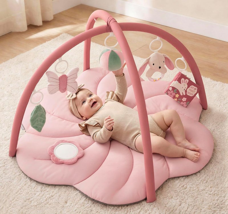 Blissful Diary Shell Baby Play Gym Mat, Softer & Enlarged Tummy Time Mat w 6 Detachable Toys for Sensory & Motor Skill Development, Activity Mat for Newborn Essentials Shower Gift, Boho Ocean Theme - Image 1