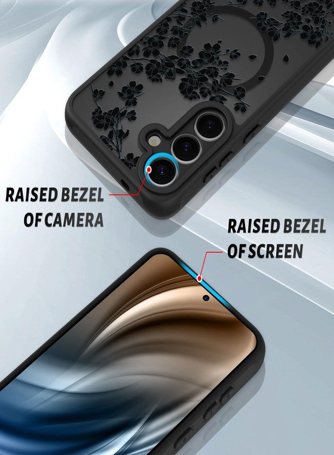 أو أو كيه جراب OOK مناسب لهاتف Samsung Galaxy S25 مقاس 6.2 بوصة (متوافق مع الشحن اللاسلكي) جراب هاتف شفاف بتصميم زهور سوداء ناعم من مادة TPU + جراب صلب من البولي كربونات مضاد للخدش والصدمات مغناطيسي للنساء - Image 3