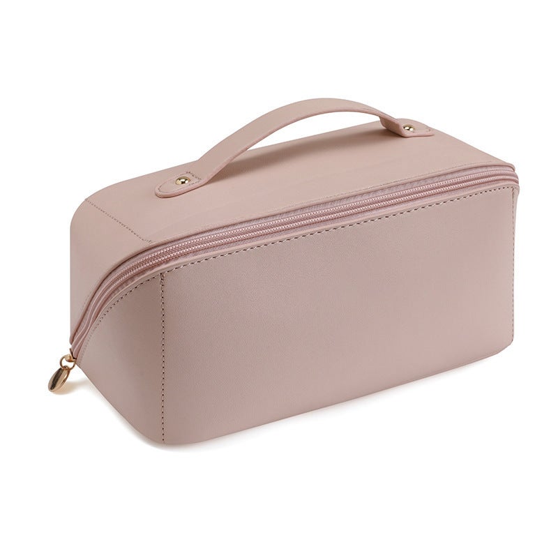 Amazon special PU leather Womens Cosmetic Bag large capacity travel portable ins high sense wash bag in stock wholesale Pink-no letters