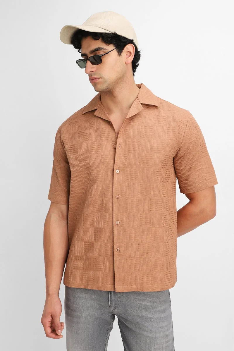 سنيتش Light Brown Textured Half Sleeve Boxy Shirt