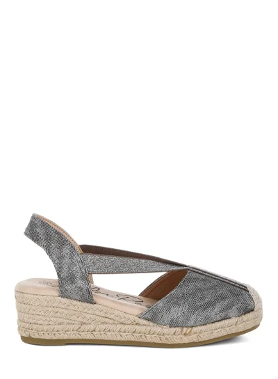 London Rag Metallic Woven Espadrille Wedges in Black