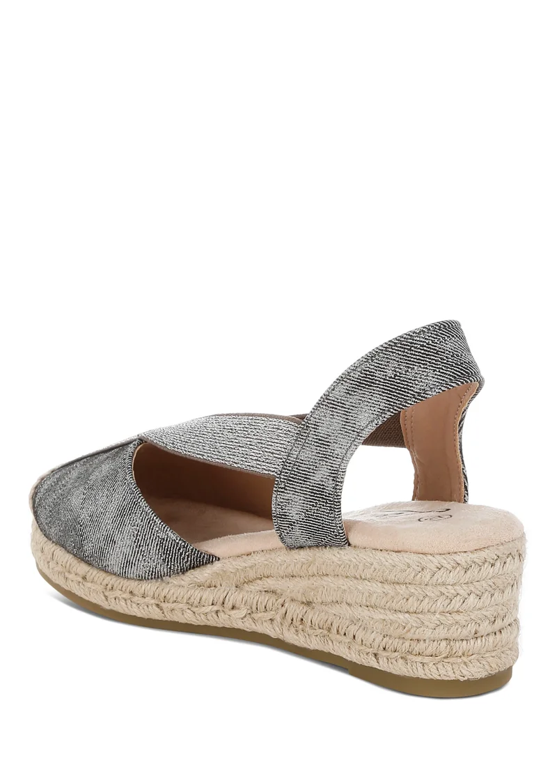 London Rag Metallic Woven Espadrille Wedges in Black