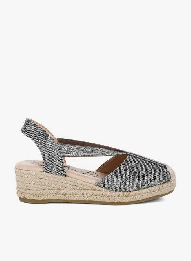 London Rag Metallic Woven Espadrille Wedges in Black