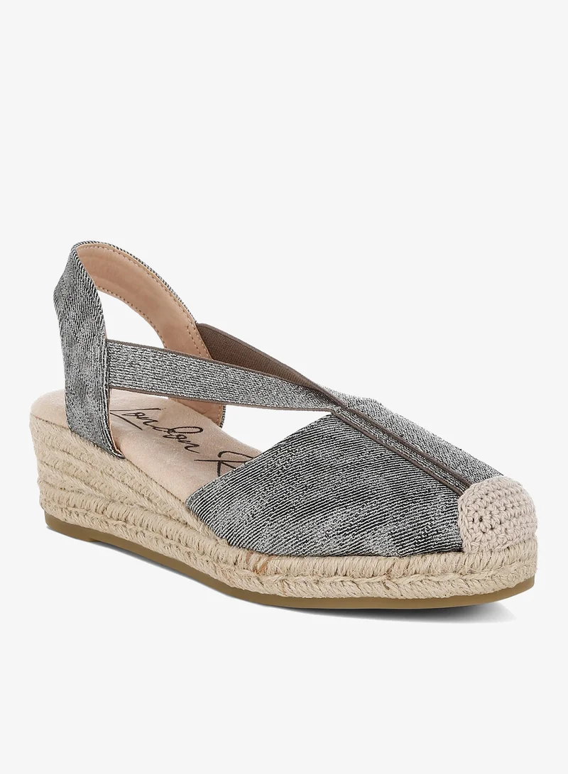 London Rag Metallic Woven Espadrille Wedges in Black