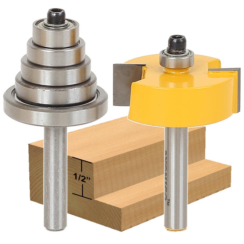 YONICO Rabbet Bearing Router Bit Set 12Inch Height with 6 Bearings 14Inch Shank 14705q