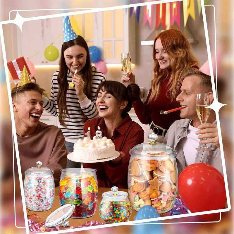 Nuogo 4 Pcs Plastic Candy and Cookie Jars with Lids Clear Cookie Container Candy Jars Large Airtight Apothecary Storage Organization for Wedding Home Kitchen Bar(30/42/64/128 oz) - Image 5