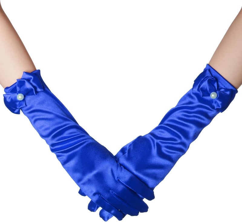 Yolyoo Girls Princess Gloves,Girl White Long Satin Princess Dress Up Diamonds Bows Gloves for Birthday,Wedding, Costume Party - Image 2