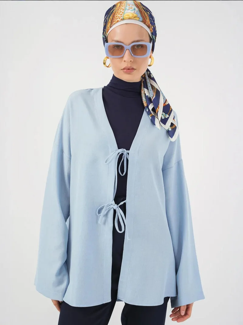 بيغ دارت كيمونو  بأكمام طويلة من مزيج الكتان مع تفاصيل ربط