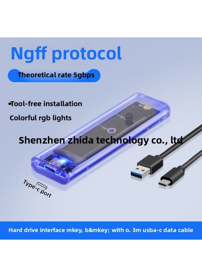 M.2 NGFF Solid State Hard Disk Box Transparent RGB Colorful Light SATA NVME Dual Protocol 10Gbps Hard Disk Box-Color:Transparent With RGB Light-NGFF Protocol  - Image 1