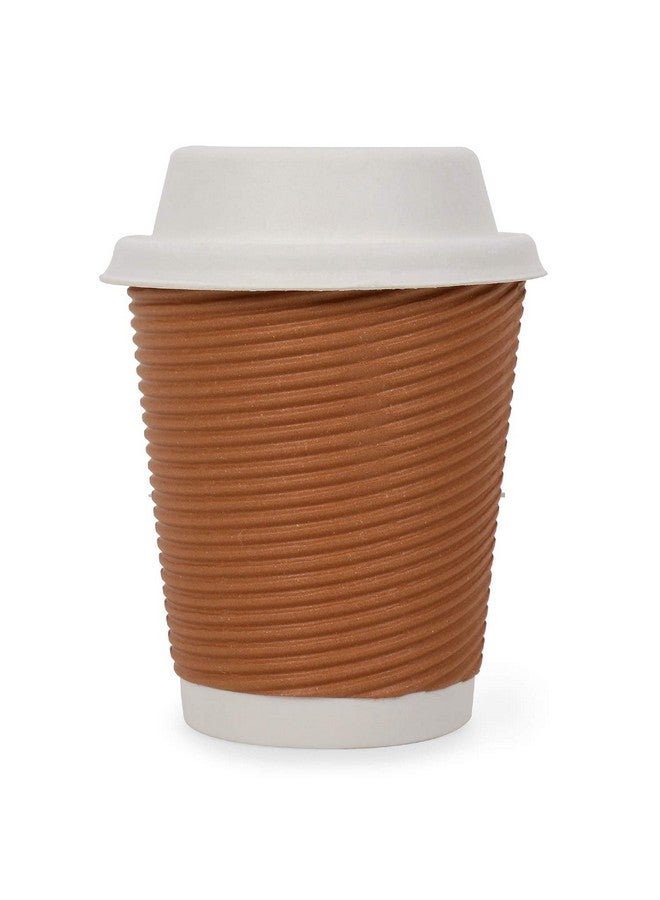 Comfy Package Ripple Paper Cup 240 Ml - Pack of 50 - Piece with Lid for Party, Events and Office Use, Brown - Image 2