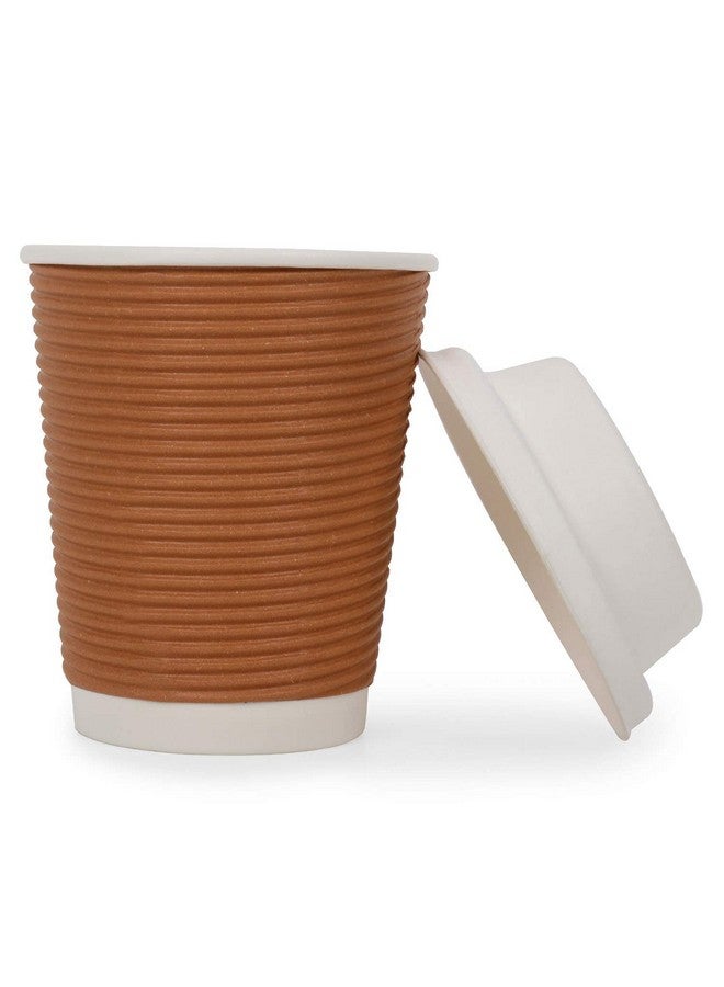 Comfy Package Ripple Paper Cup 240 Ml - Pack of 50 - Piece with Lid for Party, Events and Office Use, Brown - Image 3