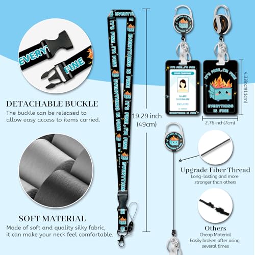 Hancynir Lanyards for Id Badges, Dumpster on Fire Badge Holder with Retractable Reel Clip, Funny Work Name Tags Keychain Lanyard ID Card Protector Cover Case for Women Teacher Nurse Doctor Office - Image 4