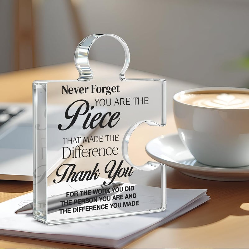 Yigaue Thank You Appreciation Gifts for Coworkers, Retirement Goodbye Gift for Coworkers Colleagues Employees, Never Forget You Are the Piece That Made the Difference Acrylic Puzzle Piece Plaque Office Decor - Image 4