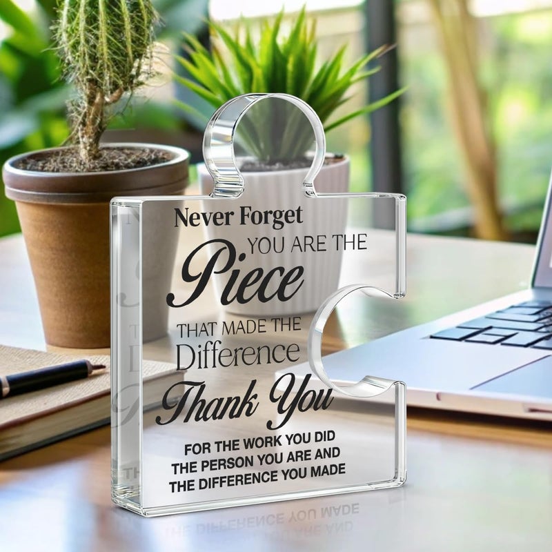 Yigaue Thank You Appreciation Gifts for Coworkers, Retirement Goodbye Gift for Coworkers Colleagues Employees, Never Forget You Are the Piece That Made the Difference Acrylic Puzzle Piece Plaque Office Decor - Image 3