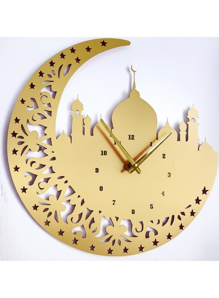 REBENUO Clock Islamic Art Wall – Mosque & Moon Design for Living Room or Office, 60x60 cm - Image 1