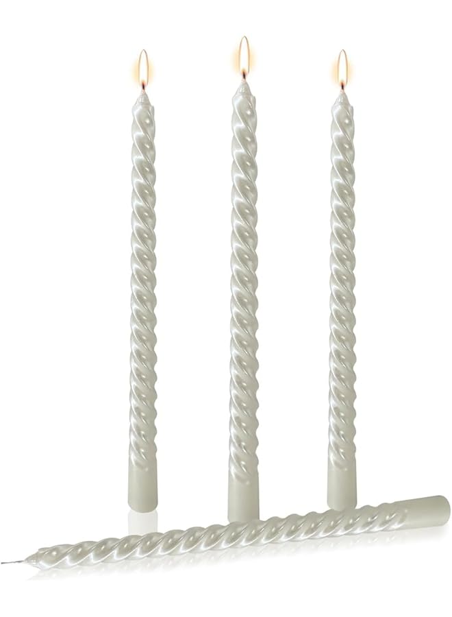 The Bros Taper Candles, 4 Pack Unscented 10 Inch Dinner Candle Set, Glossy Metal Style Candle Sticks, 8 Hours Burn Time, Smokeless Dripless Non-Toxic Hand Poured Candlesticks, White - Image 1