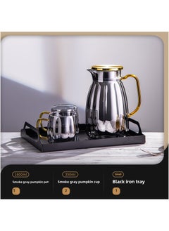 Generic High-looking Household Glass Cold Water Kettle, High Temperature Resistant Cool Boiled Water Cup, Creative Living Room Herbal Tea Ice Water Kettle, Large Capacity-Color:1600ML+[one Pot And Two Cups]+matte Black Iron Tray  - Image 1