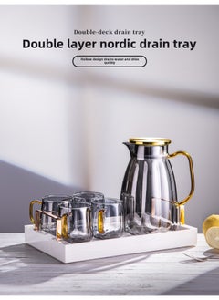 Generic High-looking Household Glass Cold Water Kettle, High Temperature Resistant Cool Boiled Water Cup, Creative Living Room Herbal Tea Ice Water Kettle, Large Capacity-Color:1600ML+[one Pot And Two Cups]+matte Black Iron Tray  - Image 4