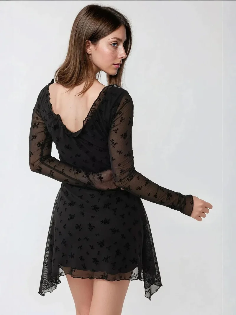 HICCUP Black Floral V-Neck Fitted Mini Dress for Women | Best Price UAE