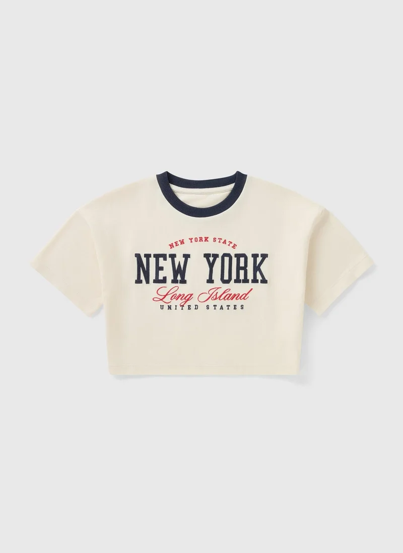 ماتلان Girls White New York Slogan T-Shirt