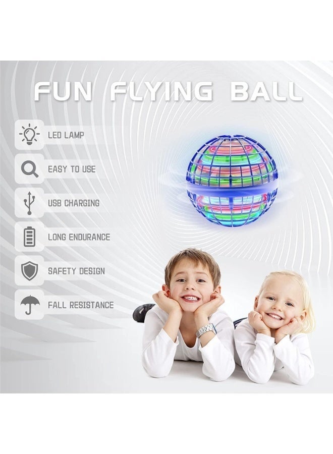 Hugifts Flying Orb Ball Toy - Hand Controlled Hover Boomerang with RGB Lights, Fidget Spinner Mini Drone, Safe Indoor Outdoor Gift for 6+ Boys Girls Teens (Blue) - Image 2