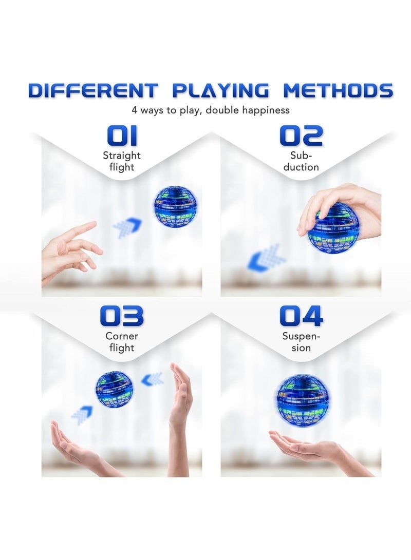 Hugifts Flying Orb Ball Toy - Hand Controlled Hover Boomerang with RGB Lights, Fidget Spinner Mini Drone, Safe Indoor Outdoor Gift for 6+ Boys Girls Teens (Blue) - Image 3